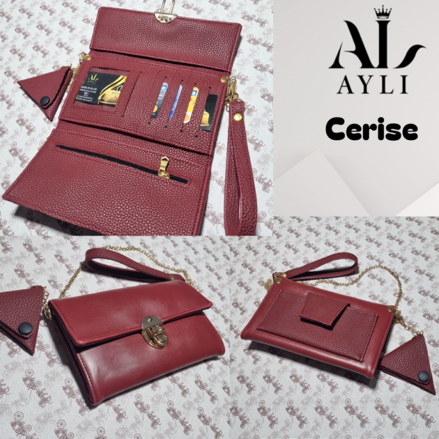 Sac et Porte-monnaie original double face 2pieces en cuir🔥 - Cerise