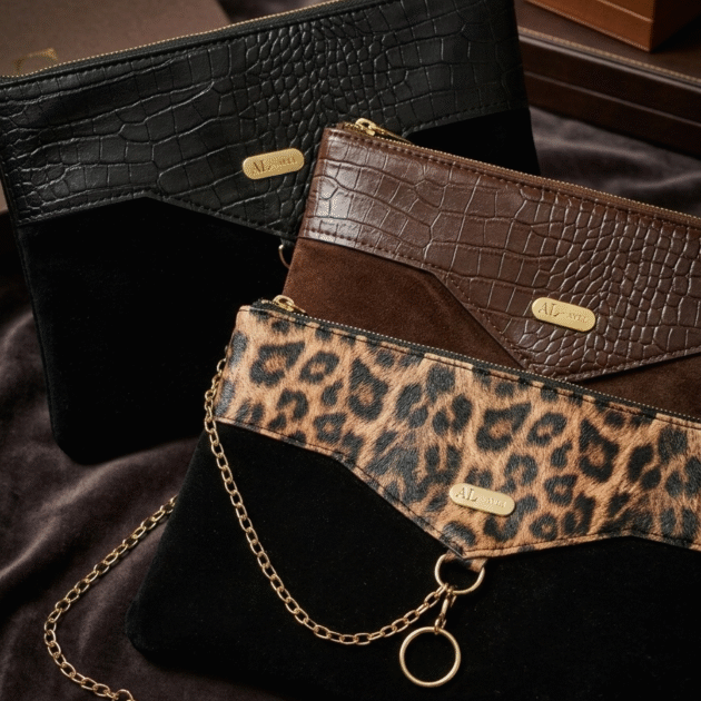 Suede Clutch with Leather