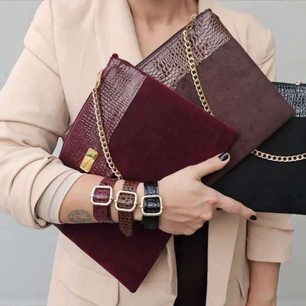 Suede Clutch with Leather